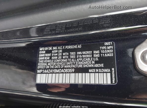 WP1AA2AY8MDA08359 2021 PORSCHE CAYENNE Black Вид підкапотного простору