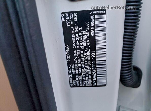 WP1AA2AY8PDA04901 2023 PORSCHE CAYENNE White Widok naklejki z numerem VIN