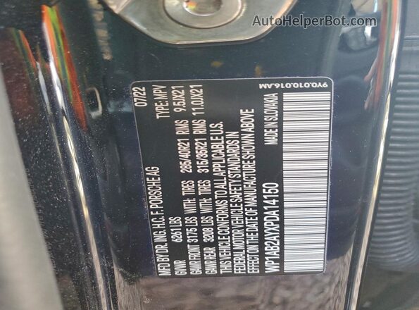 WP1AB2AYXPDA14150 2023 PORSCHE CAYENNE Черный Вид наклейки с VIN-кодом