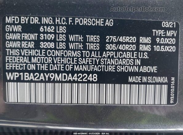 WP1BA2AY9MDA42248 2021 PORSCHE CAYENNE Серый Вид подкапотного пространства