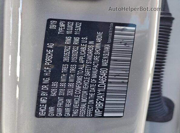 WP1BF2AY1LDA65460 2020 PORSCHE CAYENNE Серый Панорамный вид салона 360°