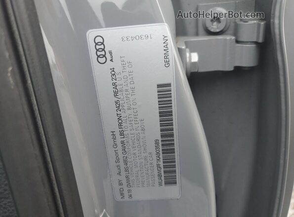 WUABWGFF1KA903589 2019 AUDI RS3 Gray VIN sticker view