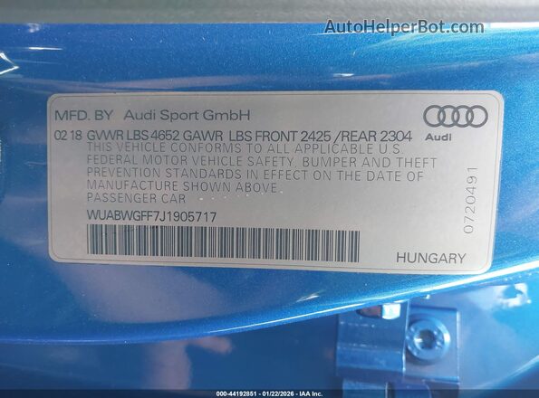 WUABWGFF7J1905717 2018 AUDI RS3 Синий Вид подкапотного пространства