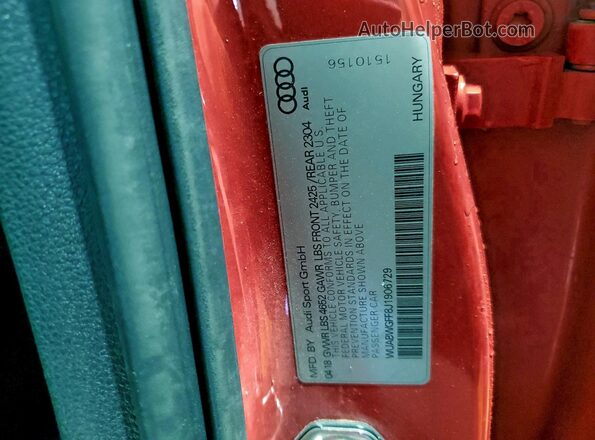 WUABWGFF8J1906729 2018 AUDI RS3 Orange Вид підкапотного простору