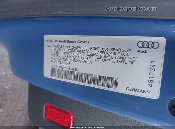 WUAPDBF28SN904825 2025 AUDI RS7 Blue Engine compartment view