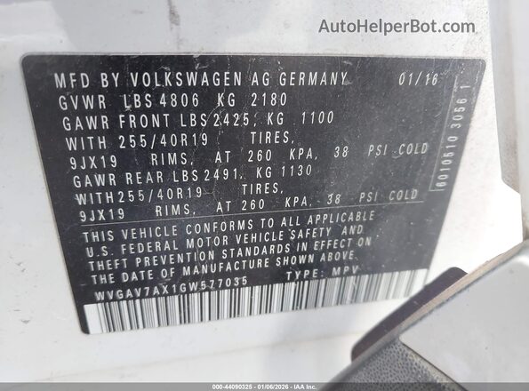 WVGAV7AX1GW577035 2016 VOLKSWAGEN TIGUAN White Engine compartment view