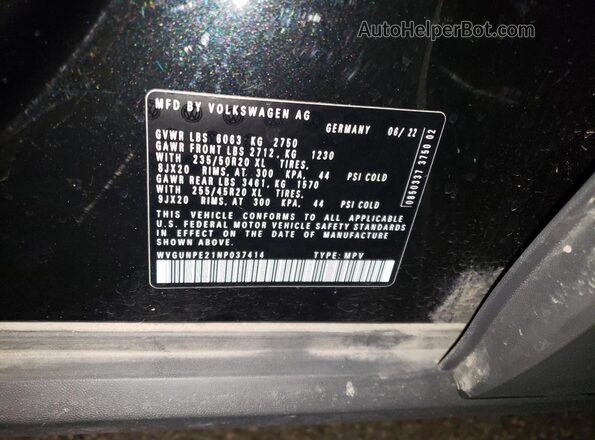 WVGUNPE21NP037414 2022 VOLKSWAGEN ID.4 Черный Вид наклейки с VIN-кодом