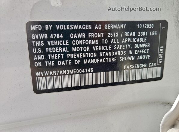 WVWAR7AN3ME004145 2021 VOLKSWAGEN ARTEON Белый Вид подкапотного пространства