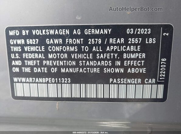WVWAR7AN8PE011323 2023 VOLKSWAGEN ARTEON Gray Вид підкапотного простору