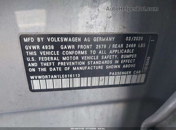 WVWDR7AN1LE016113 2020 VOLKSWAGEN ARTEON Серебряный Вид подкапотного пространства