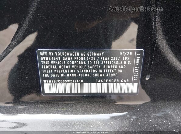 WVWFB7CD9SW212410 2025 VOLKSWAGEN GOLF Black Շարժիչի բաժամունքի տեսք