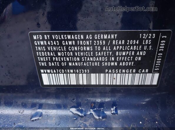 WVWGA7CD1RW162393 2024 VOLKSWAGEN GOLF Dark Blue Widok komory silnika