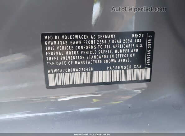 WVWGA7CD8RW223478 2024 VOLKSWAGEN GOLF Серебряный Вид подкапотного пространства