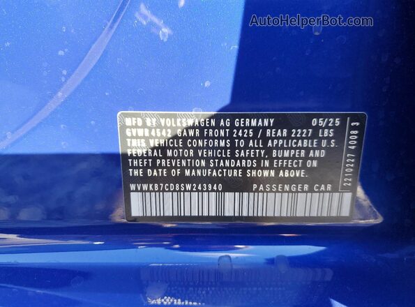 WVWKB7CD8SW243940 2025 VOLKSWAGEN GOLF Blue Շարժիչի բաժամունքի տեսք