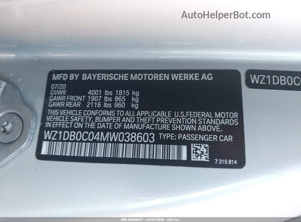 WZ1DB0C04MW038603 2021 TOYOTA GR SUPRA Серебряный Вид подкапотного пространства