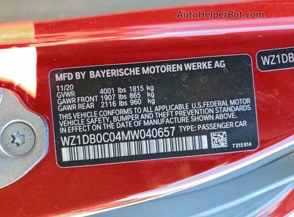 WZ1DB0C04MW040657 2021 TOYOTA SUPRA Красный Вид подкапотного пространства