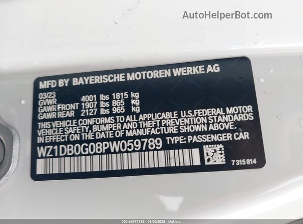 WZ1DB0G08PW059789 2023 TOYOTA GR SUPRA White Vista del compartimento del motor