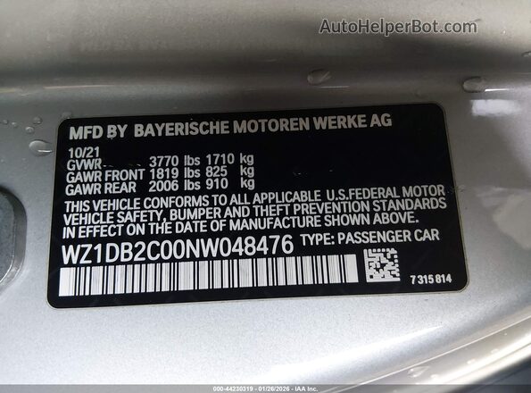 WZ1DB2C00NW048476 2022 TOYOTA GR SUPRA Silver Widok komory silnika