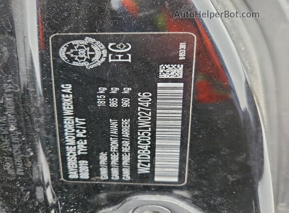 WZ1DB4C05LW027406 2020 TOYOTA SUPRA Черный Вид наклейки с VIN-кодом