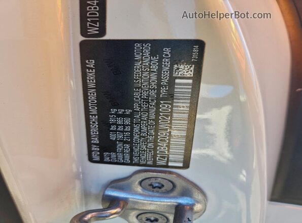 WZ1DB4C09LW021091 2020 TOYOTA SUPRA White Вид наклейки з VIN-кодом