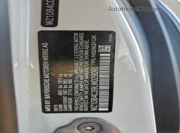 WZ1DB4C09LW028090 2020 TOYOTA SUPRA White Vista del compartimento del motor