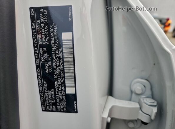 YV4062PB3S1353411 2025 VOLVO XC90 Белый Вид наклейки с VIN-кодом