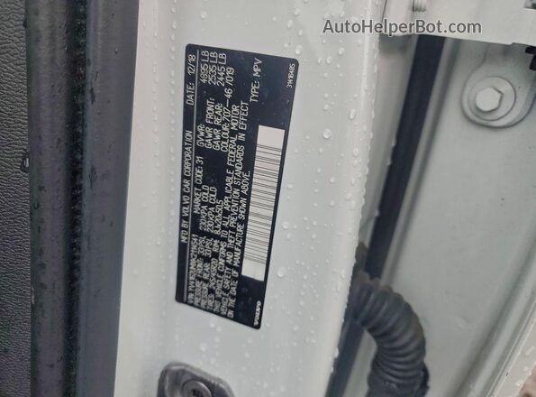 YV4162UMXK2114541 2019 VOLVO XC40 Белый Вид наклейки с VIN-кодом