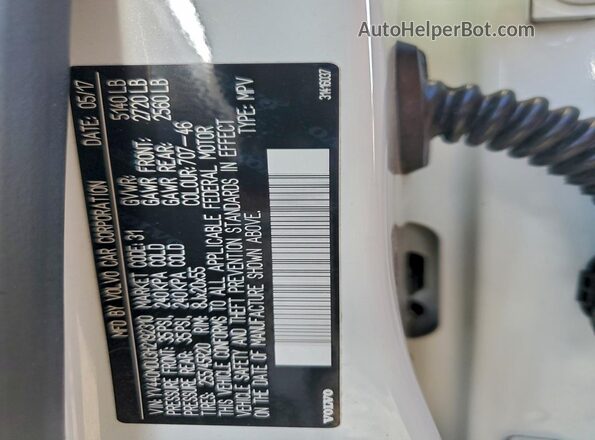 YV440MDU3H2192310 2017 VOLVO XC60 Белый Вид наклейки с VIN-кодом
