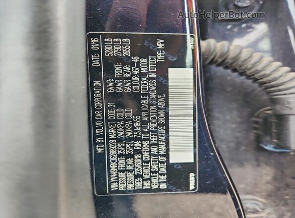 YV449MRK3G2889228 2016 VOLVO XC60 Blue Вид наклейки з VIN-кодом