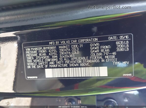 YV4BC0PL8H1109891 2017 VOLVO XC90 HYBRID Black Շարժիչի բաժամունքի տեսք