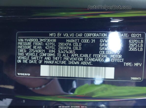 YV4BR00L3M1736498 2021 VOLVO XC90 RECHARGE PLUG-IN HYBRID Черный Вид подкапотного пространства