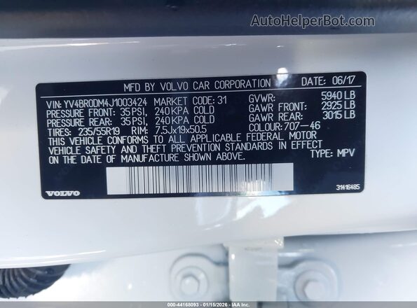 YV4BR0DM4J1003424 2018 VOLVO XC60 HYBRID White Vista del compartimento del motor