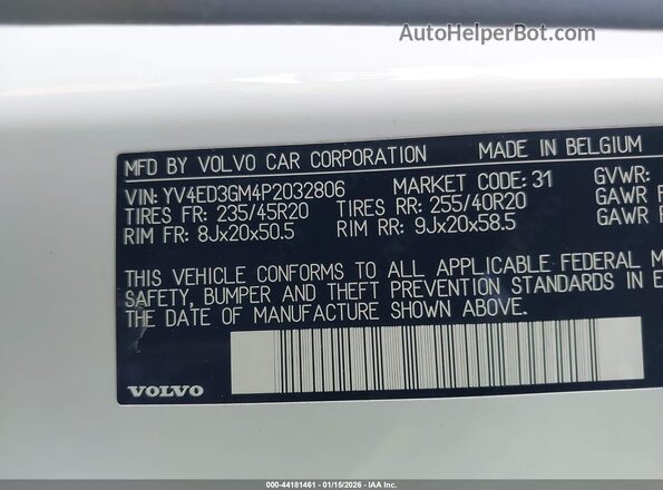 YV4ED3GM4P2032806 2023 VOLVO C40 RECHARGE PURE ELECTRIC White Widok komory silnika