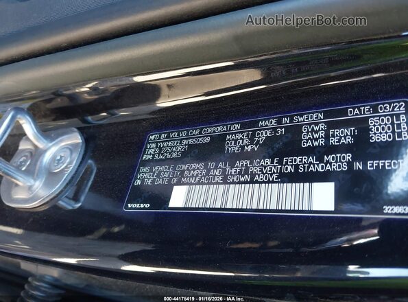 YV4H60CL9N1850599 2022 VOLVO XC90 RECHARGE PLUG-IN HYBRID Черный Вид подкапотного пространства