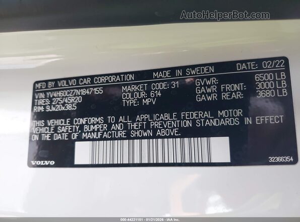 YV4H60CZ7N1847155 2022 VOLVO XC90 RECHARGE PLUG-IN HYBRID Белый Вид подкапотного пространства