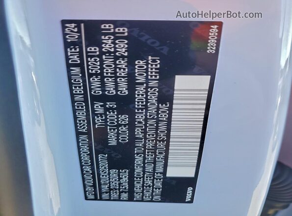 YV4L12UEXS2520772 2025 VOLVO XC40 White Widok naklejki z numerem VIN