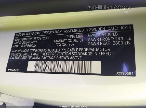 YV4M12RC1S1097288 2025 VOLVO XC60 Белый Вид подкапотного пространства