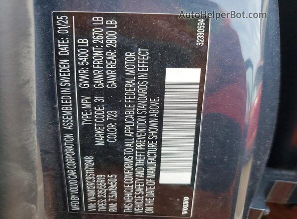 YV4M12RC9S1171248 2025 VOLVO XC60 Blue Widok naklejki z numerem VIN