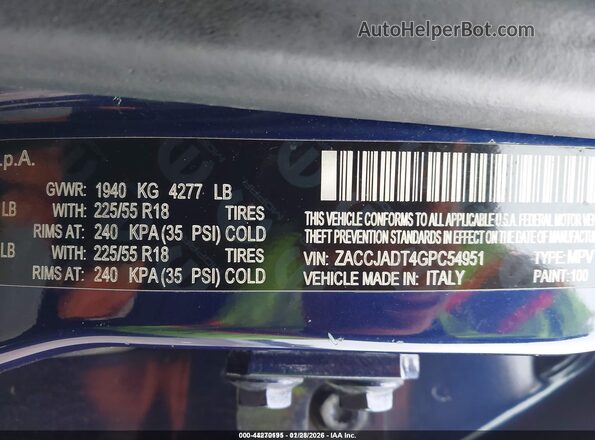 ZACCJADT4GPC54951 2016 JEEP RENEGADE Синий Вид подкапотного пространства