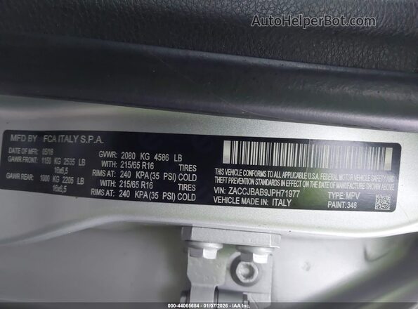 ZACCJBAB9JPH71977 2018 JEEP RENEGADE Silver Вид підкапотного простору