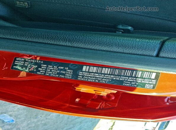ZACNJAB17KPJ94471 2019 JEEP RENEGADE Red Vista de la etiqueta del VIN