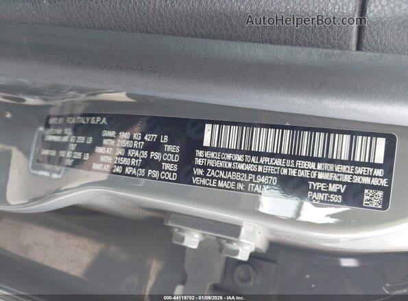 ZACNJABB2LPL94670 2020 JEEP RENEGADE Gray ძრავის განყოფილების ხედი