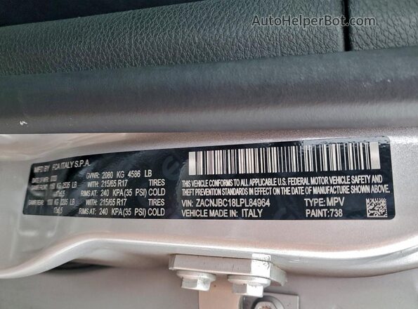 ZACNJBC18LPL84964 2020 JEEP RENEGADE Silver VIN sticker view