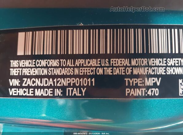ZACNJDA12NPP01011 2022 JEEP RENEGADE Бирюзовый Вид подкапотного пространства