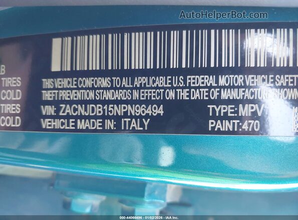 ZACNJDB15NPN96494 2022 JEEP RENEGADE Бирюзовый Вид подкапотного пространства