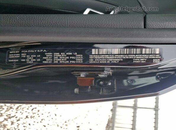 ZACNJDC12NPN86875 2022 JEEP RENEGADE Black VIN კოდის სტიკერის ხედი