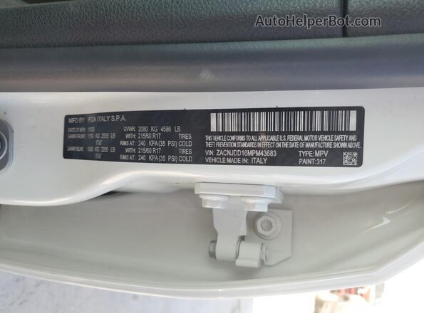 ZACNJDD16MPM43683 2021 JEEP RENEGADE White Widok naklejki z numerem VIN