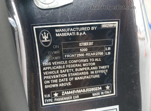 ZAM45VMA8J0280234 2018 MASERATI GRANTURISM Black ძრავის განყოფილების ხედი