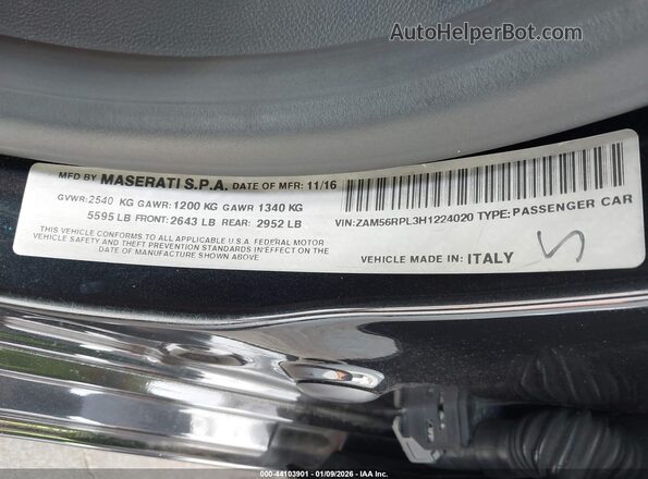 ZAM56RPL3H1224020 2017 MASERATI QUATTROPOR Черный Вид подкапотного пространства