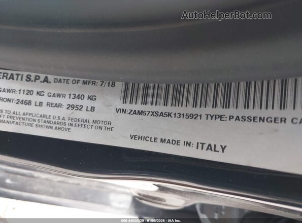 ZAM57XSA5K1315921 2019 MASERATI GHIBLI Черный Вид подкапотного пространства
